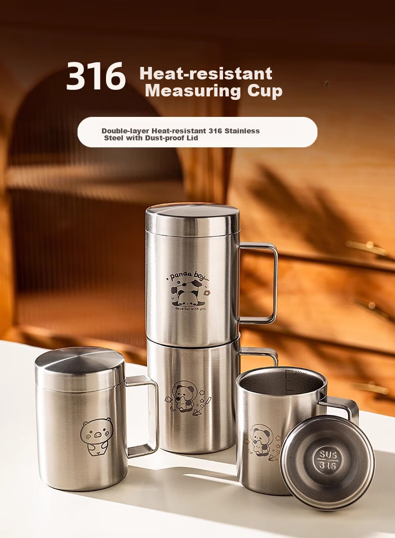 Onlycook 316 Stainless Steel Cup Water Cup Children's Baby Sippy Cup Milk Cup Breakfast Cup No Lid Panda 300ml 1
