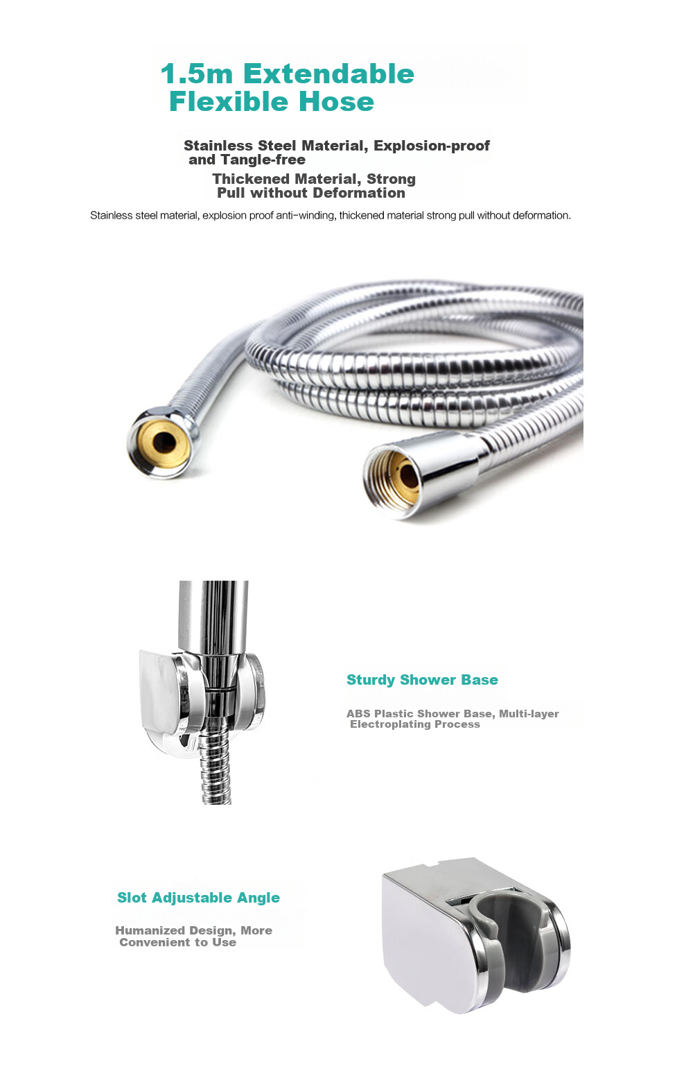 MICOE Pressurized Shower Head Set, Bathroom Handheld Shower Head Three-Piece Set 6