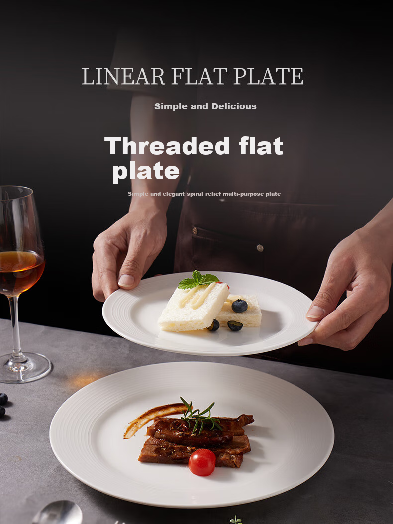 Baijie Ceramic Western Dinner Plate, 10.5 Inches, High-End Simple Line Pattern, White Steak Plate, Salad And Pasta Dish, 1 Piece 1