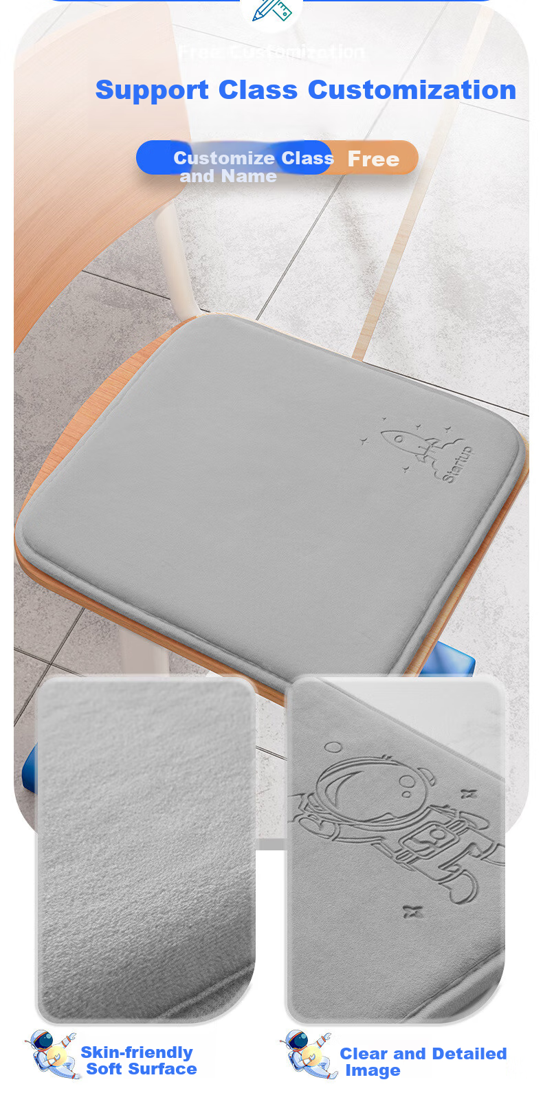 Dijialun Student Seat Cushion Memory Foam School Classroom Chair Pad Long-Sitting Dormitory Stool Car Seat Cushion Butt Pad 3