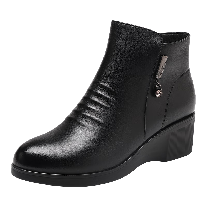 Red Dragonfly Women's Winter Short Boots Fleece Lined Warm Lightweight Soft Sole Cotton Boots Versatile Commuter Mom Boots WTC457161C Black Size 38