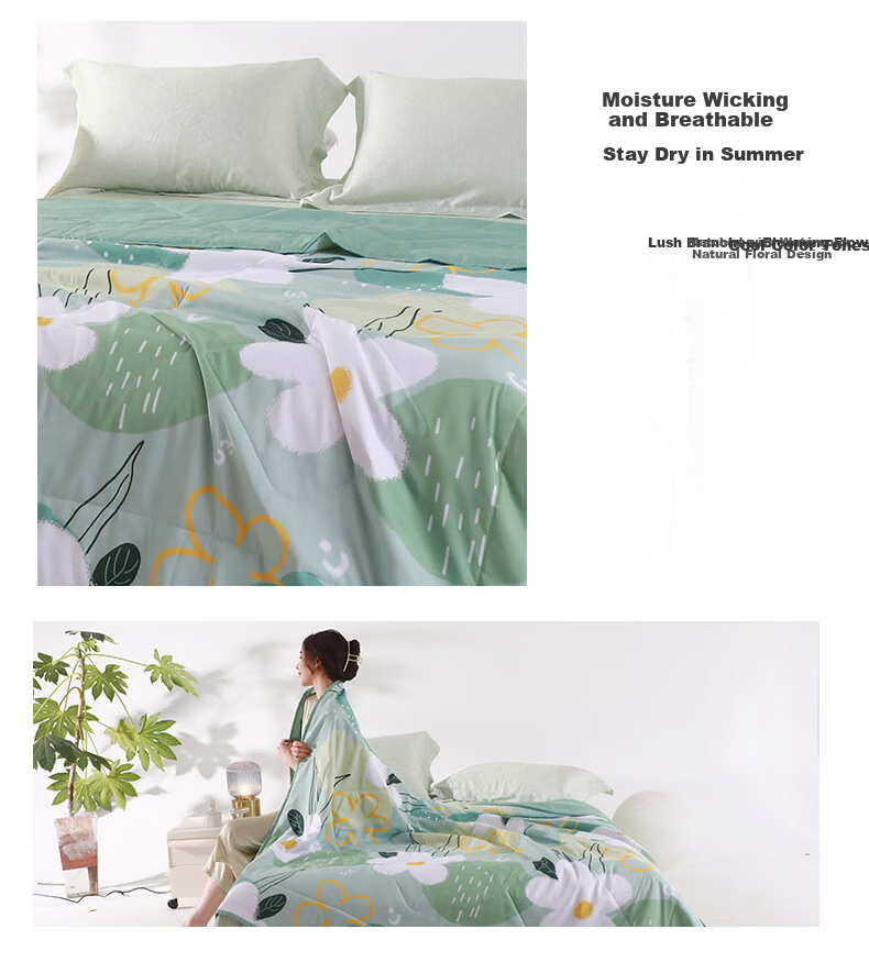 Hengyuanxiang Summer Cooling Fiber Quilt, Washable Machine-Washable Air Conditioning Quilt, Thin Summer Quilt with Floral Pattern, 200*230cm, 2.8 Ji 9