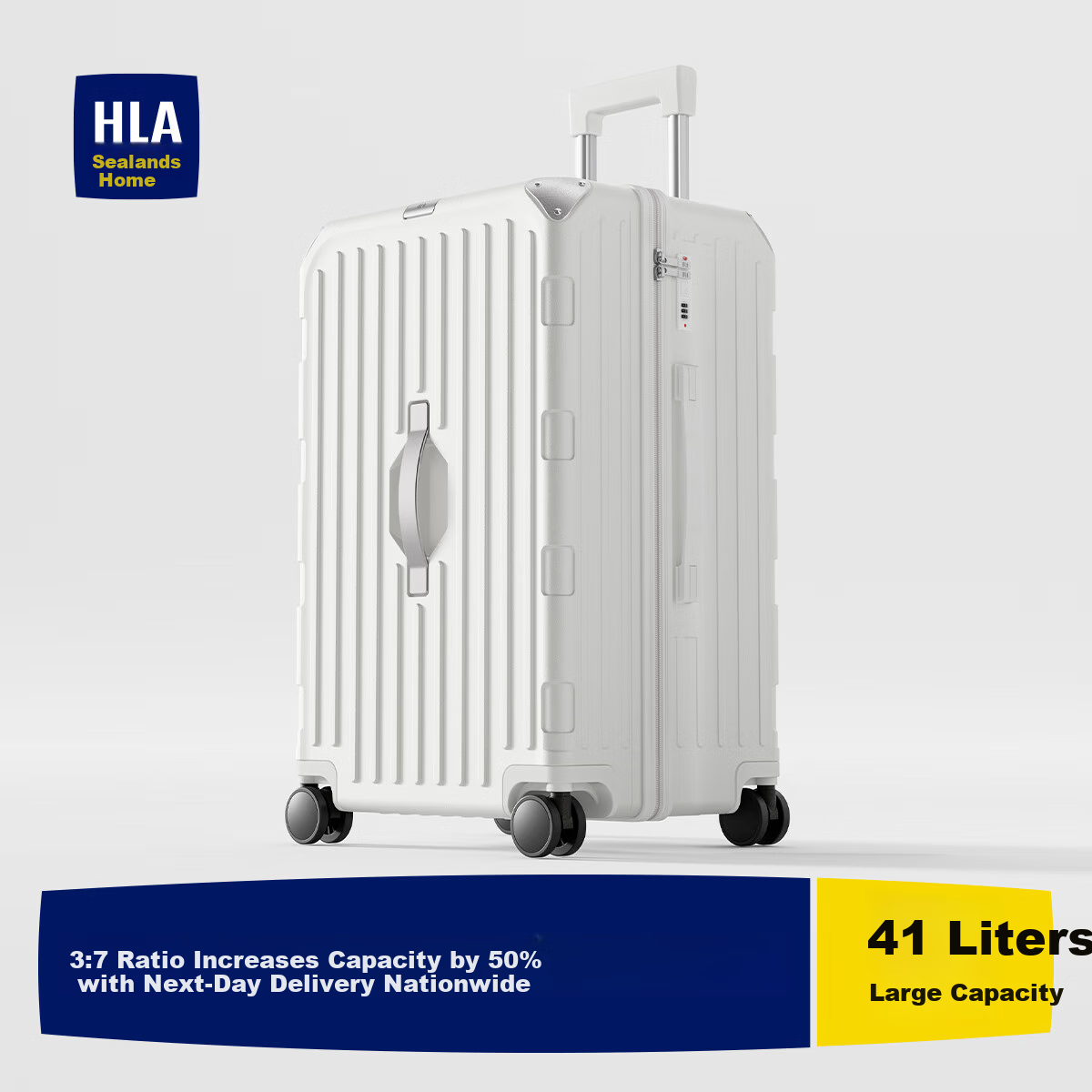 HLA Large Capacity Suitcase with Wheels, Password Lock, Business Travel Luggage for Men, Ivory White, 26 Inches