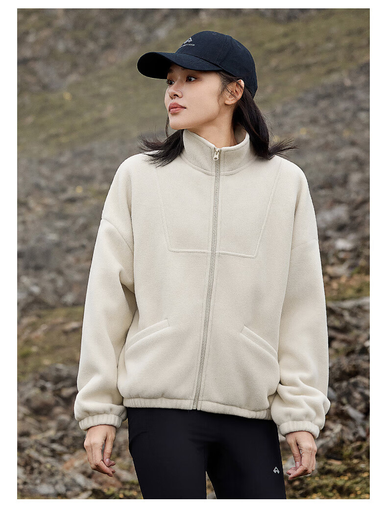 Pioneer Camp Women's Short Fleece Autumn Stand Collar Warm Jacket Fleece Lined Loose Sports Outdoor Fleece Coat 8