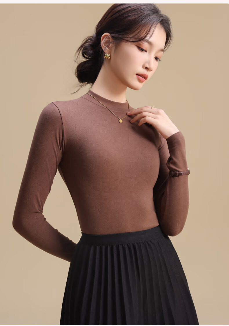 MiiOW Women's Half Turtleneck Thermal Base Layer Long Sleeve Thickened Fleece Lined Black and White Knit Top for Autumn and Winter 10
