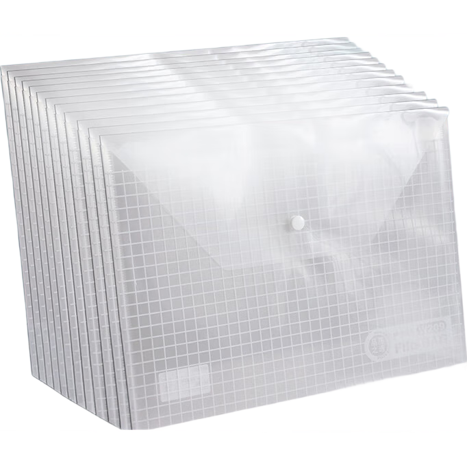 M&G Stationery A4 White Grid Button Folder, Press Stud Folder, Office Document Folder, Student Exam Paper Storage File Folder, Document Organizer Storage Folder, Pack of 12 ADM94516