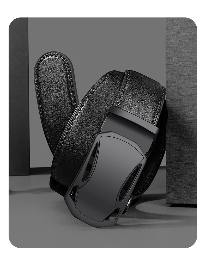 Biyoumei Men's Genuine Leather Belt with Automatic Buckle, Business Belt, Practical Gift for Men, Black, 120cm 1