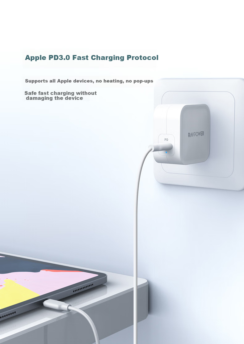 RAVPower Apple Charger PD30W Multi-Port Fast Charging Adapter Compatible with 20W Universal IPhone13/12ProMax/11, Android IPad, Smartphone Type-C Charging Head 7