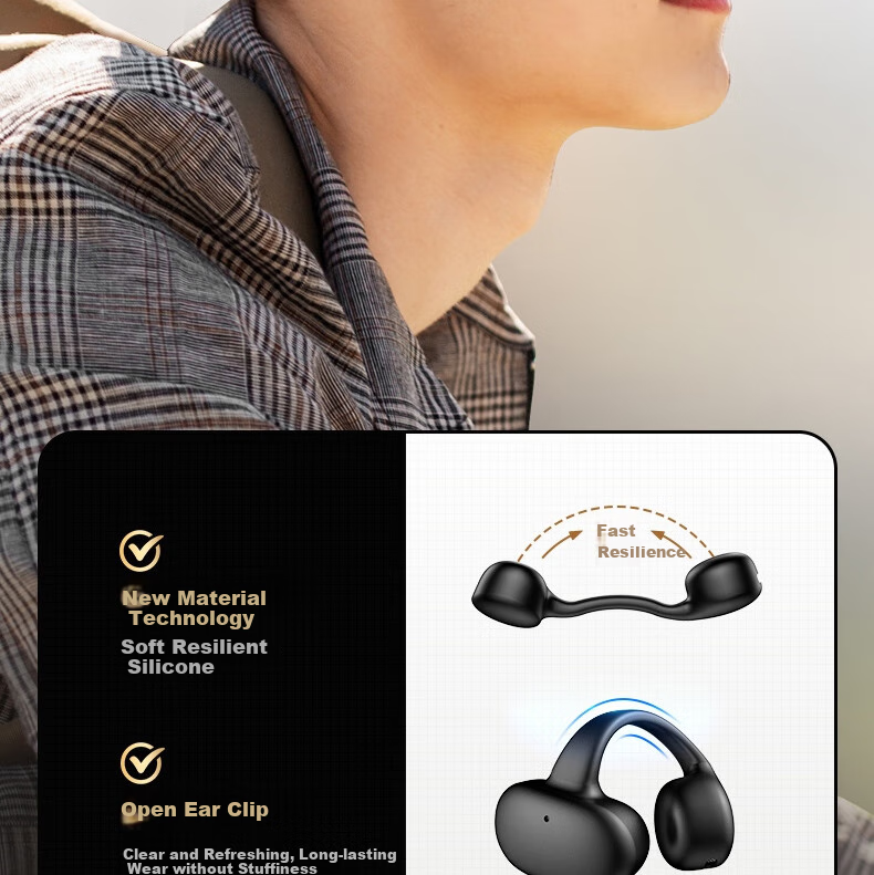 Aigo Bluetooth Headphones, Bone Conduction Concept Air Conduction Ear Clip Open-Style Non-In Sports Calling Headphones, Compatible with Xiaomi And Other Phones, Tablets, Computers, Universal TX02 Black 13