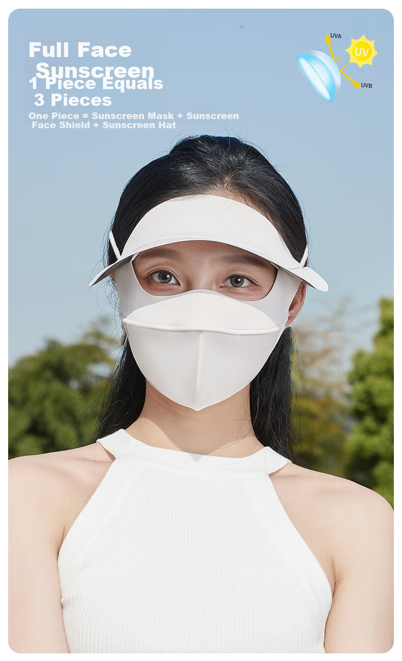 Move Iron Summer Sun Protection Face Mask, Outdoor Sports Cycling Sunshade Mask, Thin Style for Men And Women, Ice Silk with Brim Full Face Mask, Gray 1