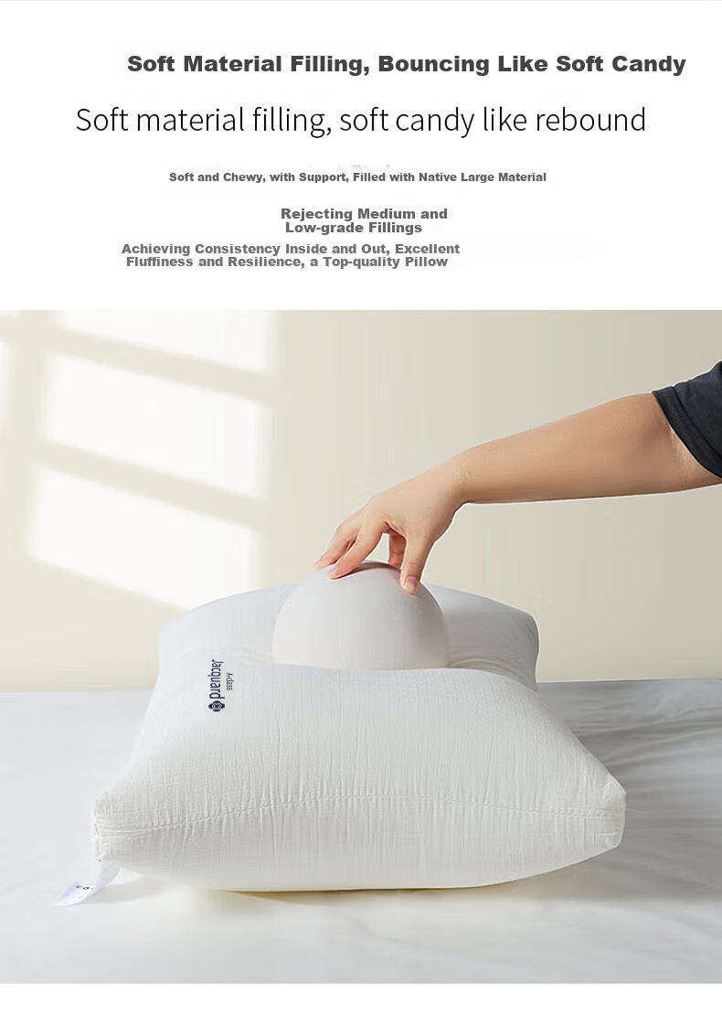 Grace Pure Cotton Grade A Pillow, Hotel-Grade Feather And Down Pillow Core, Washable Pillow, Fiber Soft Pillow Core, One Pair 8