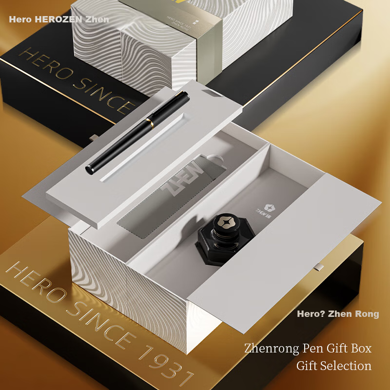 HERO Fountain Pen, Zhenrong Series Light Luxury 10K Gold Pen, Black And Gold Ink Gift Box, High-End Signature Pen for Men, Leaders, Teachers, Birthday Gift