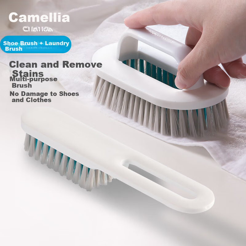 CHAHUA Shoe Brush And Soft Bristle Laundry Brush 2-Piece Set for Home Use, Specialized Cleaning Hard Bristle Brush for Shoes, Long-Handled Scrubbing Brush