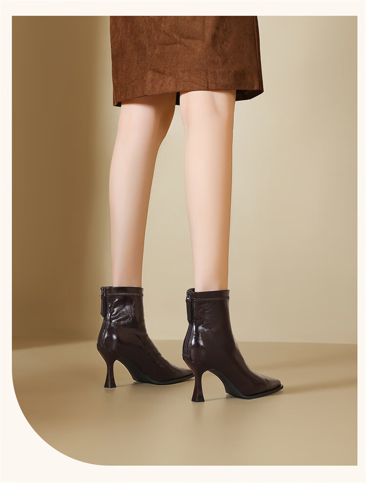 Daphne Vintage Pointed Toe Ankle Boots New Versatile Slim Boots Stiletto Leather Boots 4025605036 Black 39 1