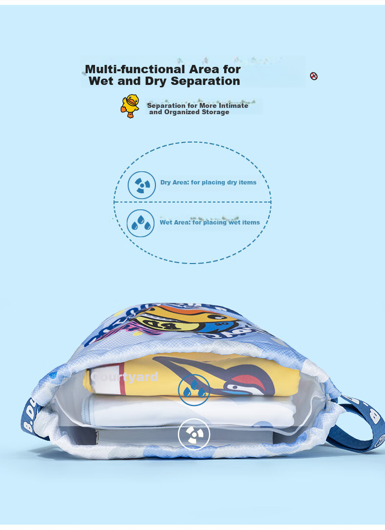 B.Duck Waterproof Swim Bag, Cute Drawstring Backpack with Wet And Dry Separation for Pool, Beach, Hot Spring Storage 4