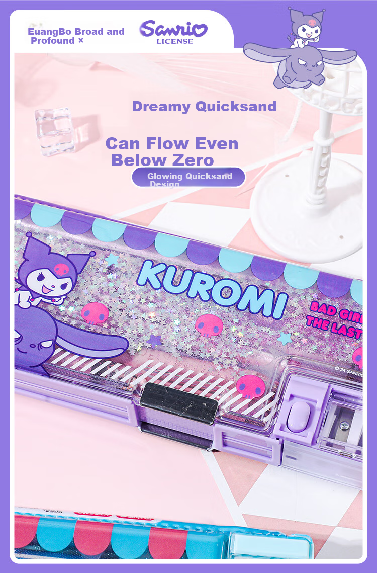 GuangBo & Sanrio Sand Art Pencil Case, Elementary School Student Multifunctional Plastic Automatic Pencil Case, Double-Layer Pencil Bag for Girls, Boys' Pencil Case, Renyu Han'dun KT85110 3