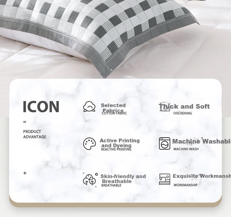 Yuanshenghuo 100% Xinjiang Cotton Pillowcase, Household Anti-Head Oil Pillow Cover, Extra Large And Thick, One Pair Gray Plaid 55*80cm 2