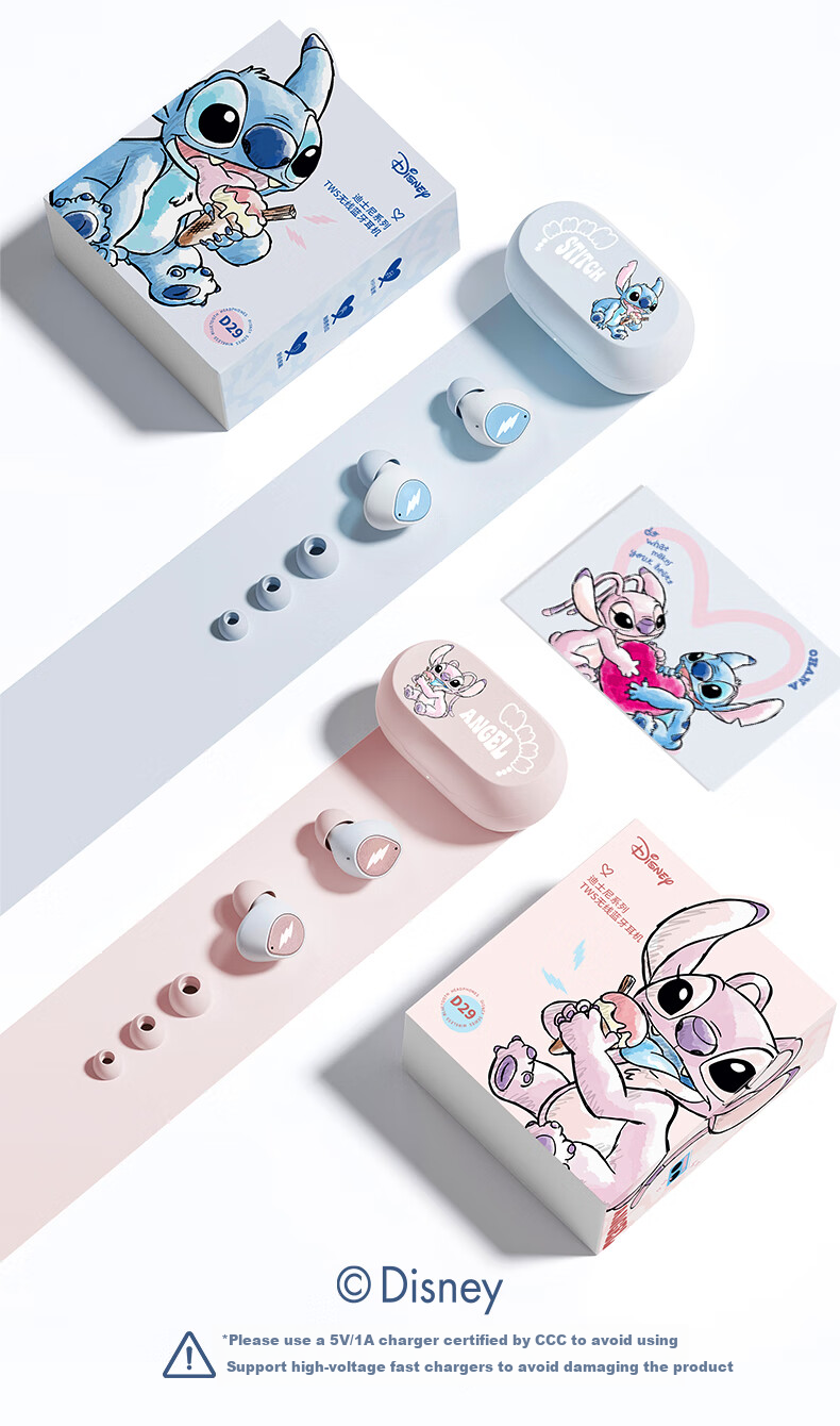 DISNEY True Wireless Bluetooth Earphones In-Ear Gaming Music Ultra-Long Battery Life Headphones 2025 New Model Couple Gift D29 Pink Angel Compatible with Apple Huawei Xiaomi 11
