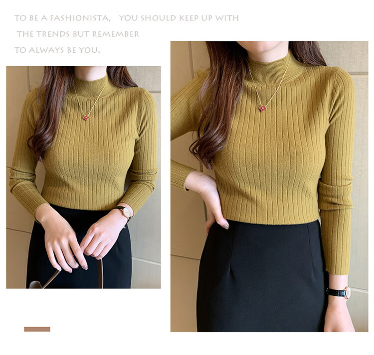 GRACEWELL Women's Knit Sweater Autumn Winter Elegant Half Turtleneck 2025 New Slim Fit Basic T-Shirt Top 25