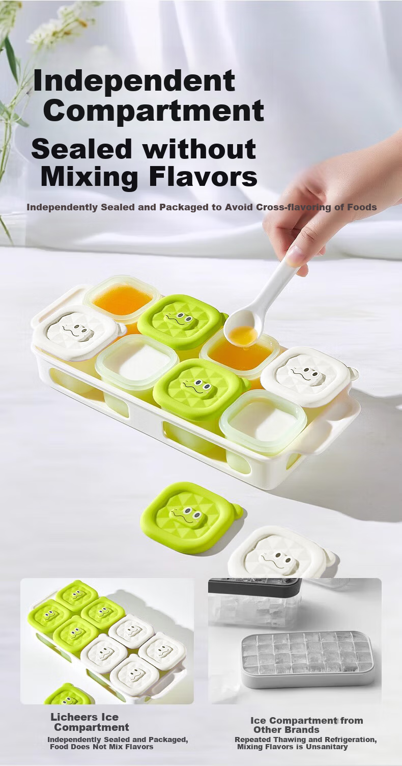 Licheers Baby Food Storage Containers with Freezer Trays, Individually Molded Silicone Molds for Frozen Puree, Infant Feeding Bowls And Tools 2