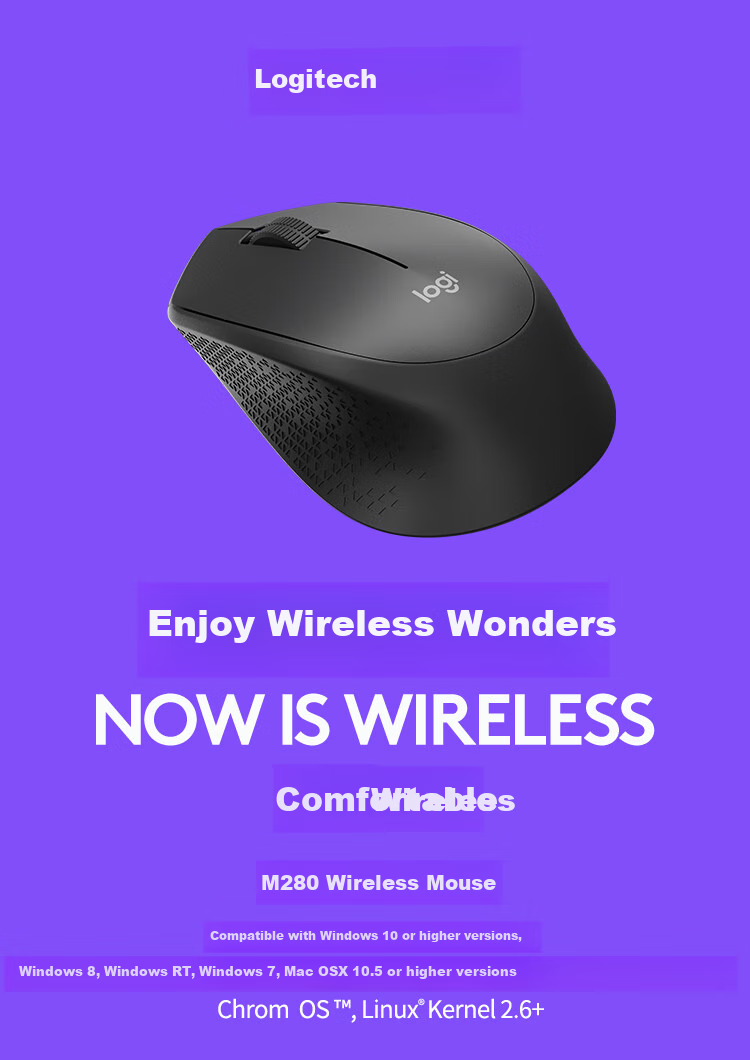 Logitech M280 [Enterprise Grade] Wireless Office Mouse, Right-Hand Laptop Mouse, Ergonomic Design with 2.4G Wireless Receiver, Black [Order Bonus] 1