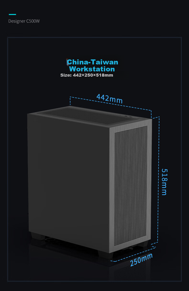 Abee Designer C500W Mid-Tower Workstation Case, Black/55L/Double 360mm Radiator Positions/E-ATX & EEB Dual Motherboard/Supports Ultra-Long Graphics Cards 7