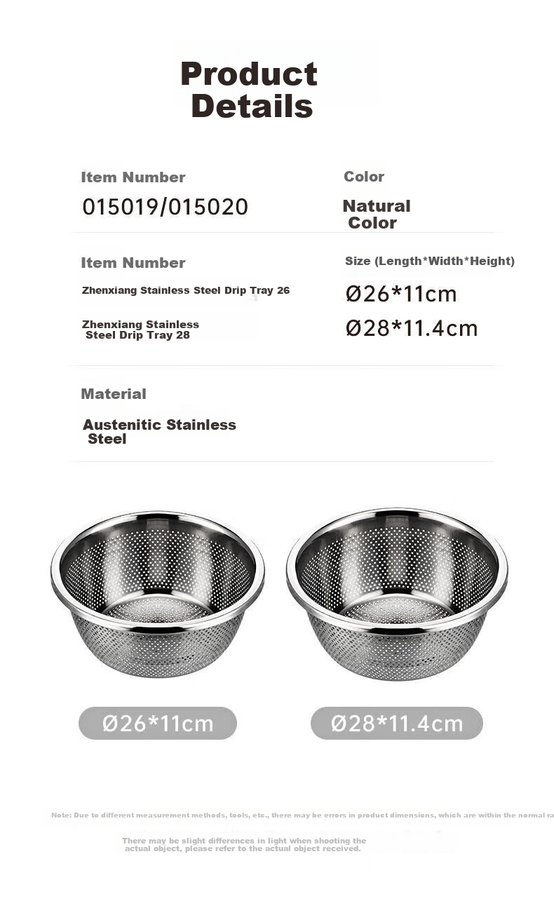 CHAHUA (CHAHUA) Zhenxiang Stainless Steel Colander Basket, Household Kitchen Strainer Basket for Washing Vegetables And Rice, 26cm Vegetable Basket 3