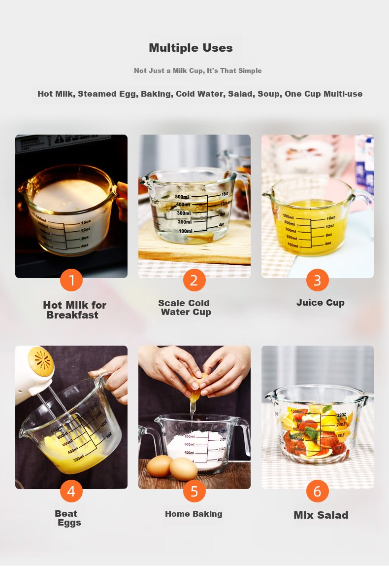 Chuangde Milk Cup, Heat-Resistant Glass Cup, Microwave-Safe Measuring Cup for Home Use And Children's Breakfast, with Scale, 500ml 5