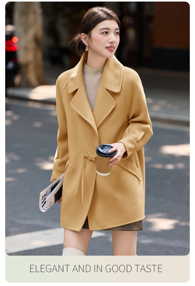 Bailu Elegant 100% Wool Coat 2025 Winter New Suit Collar Simple Mid-Length Double-Faced Woolen Women Black S 4