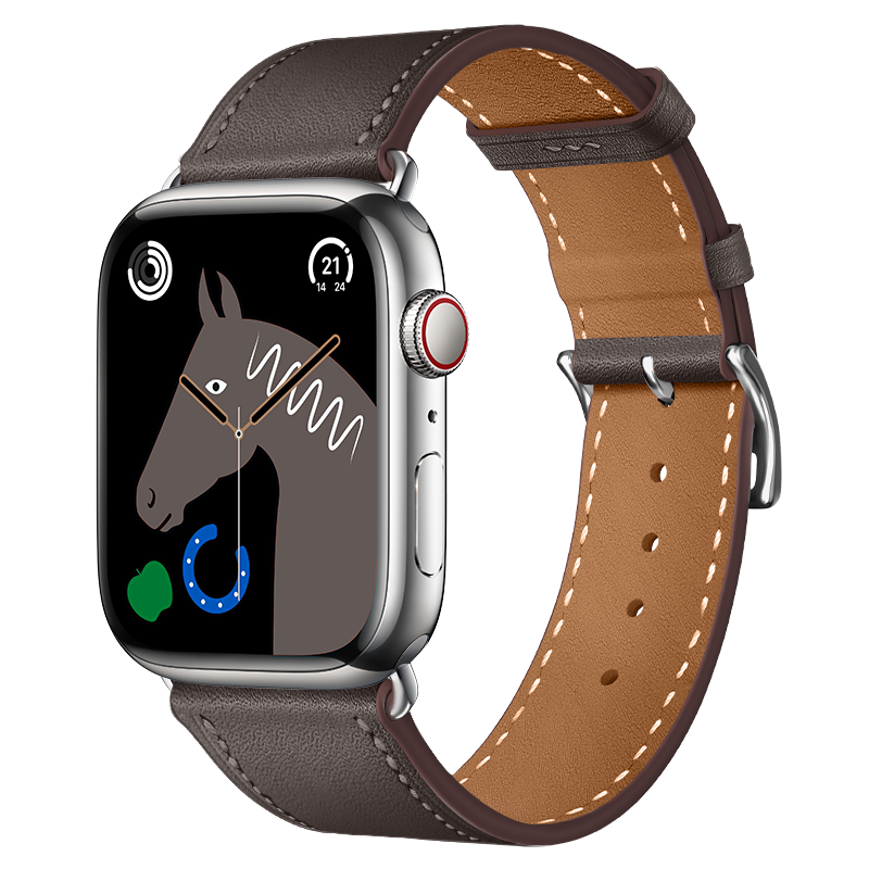 BHO Apple Watch Band Compatible with Series 11/10/SE3 Hermès Calf Leather Strap for iWatch Series 9/8/7/6/Ultra 3/2 Genuine Leather