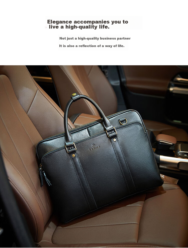 SANWA Imported Genuine Leather Briefcase Handbag for Men, Top-Grain Cowhide 14-Inch Business Laptop Bag, Shoulder Crossbody Bag 9