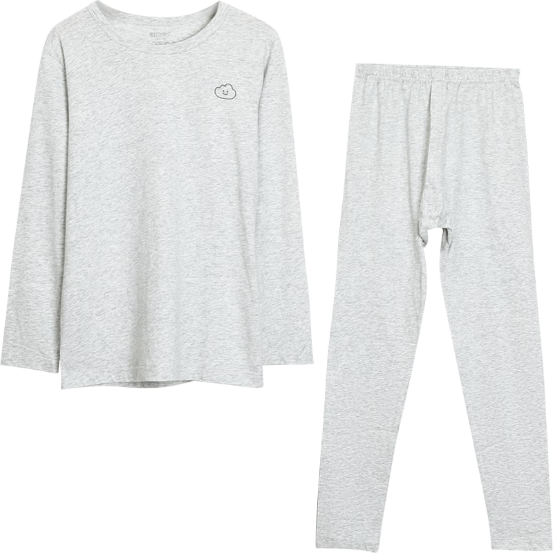 Hodohome Boys' Autumn Cotton-Spandex Thermal Underwear Set, Class A, Round Neck, High Elasticity, Gray, Size 115-140