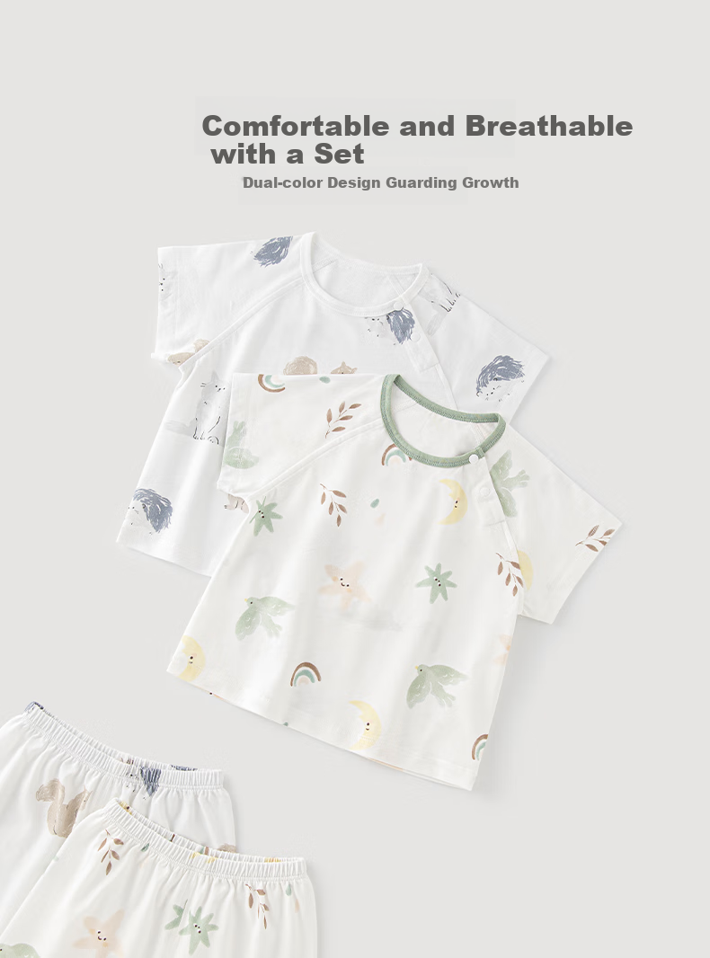 Guaiqixiong Infant Pure Cotton Short-Sleeve Shorts Two-Piece Set, Summer Thin Style, Home Baby Summer Outfit, T-Shirt And Pants 1