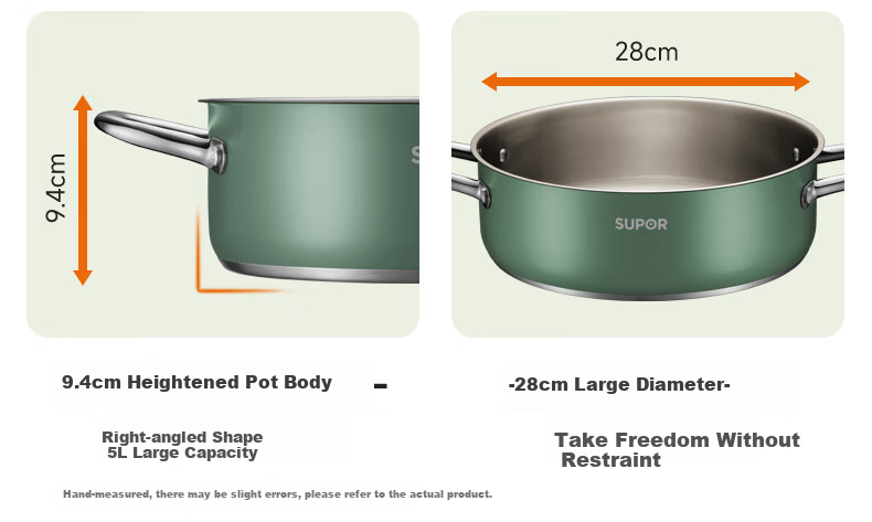SUPOR 304 Stainless Steel Hot Pot for Home Use with Composite Bottom, Gas And Induction Compatible Soup Pot, 28cm Green ET28AAS04-G 9