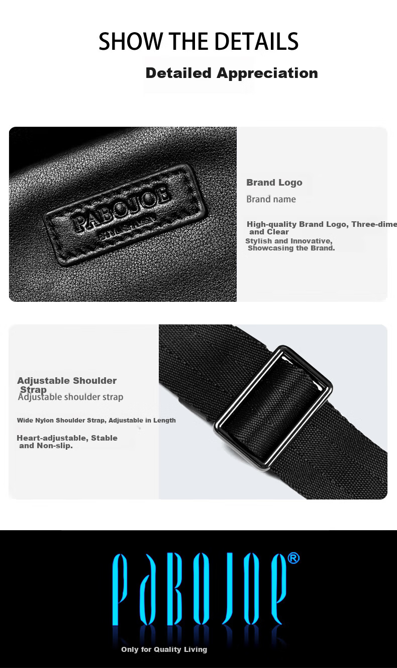 Pabojoe Leather Crossbody Bag for Men, Top-Grain Cowhide Horizontal Style Men's Shoulder Bag, Large Capacity Messenger Bag, Commuter Square Bag, Valentine's Day Gift 11