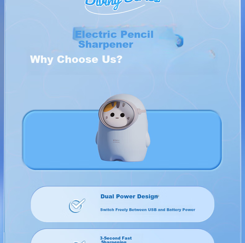 M&G Stationery Electric Pencil Sharpener, Semi-Automatic Pencil Sharpener, Rotary Pencil Sharpener, Three-Level Thickness Adjustment, Dual Power Supply, Diving Bear Design, Birthday And Graduation Gift 8
