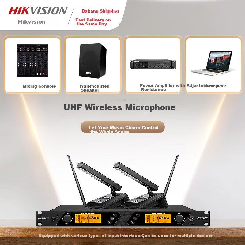 HIKVISION Conference Two-Way Wireless Microphone, Desktop Short-Boom Square Tube Microphone, Podium UHF High-Fidelity Anti-Interference Automatic Frequency Matching Anti-Loud Speaking Training Broadcasting