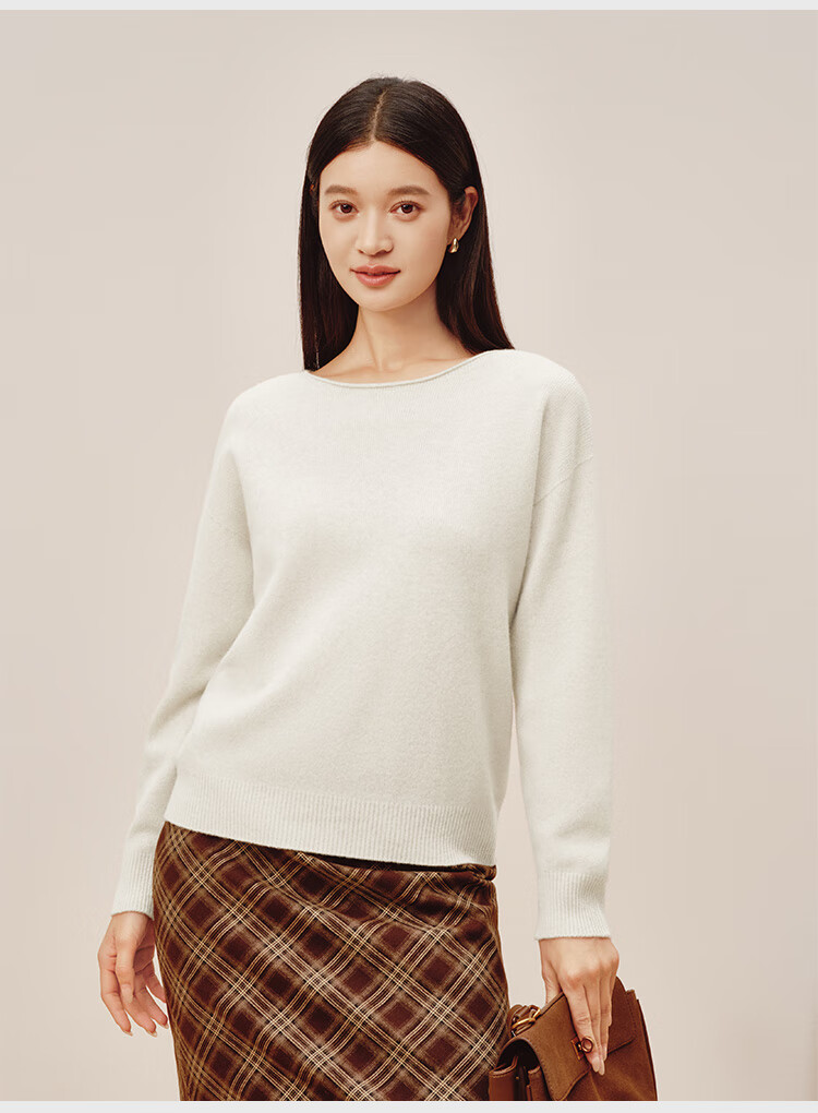 JD Jingzao Women's Wool Sweater Off-Shoulder Cashmere Knit Pullover Cream White XL Autumn Winter 2025 New 1