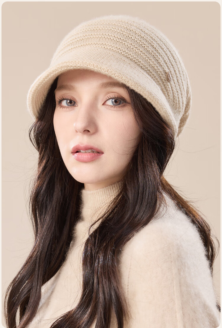 JIUMU Women's Thickened Warm Sheep Wool Knit Beanie Hat Autumn Winter Cold Weather Slouchy Hat 12