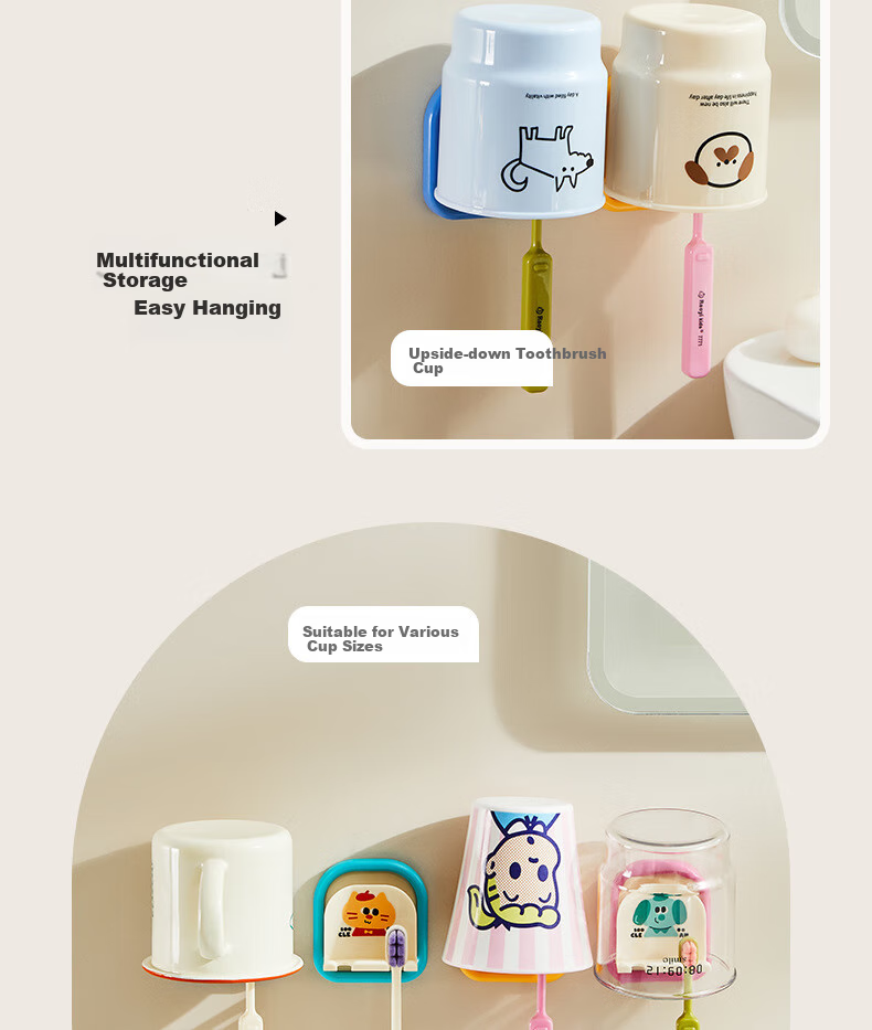 Fanyejia Toothbrush Holder Wall-Mounted No-Drilling Bathroom Children's Electric Toothbrush Storage Rack, Bathroom Wall-Mounted Hanger 14
