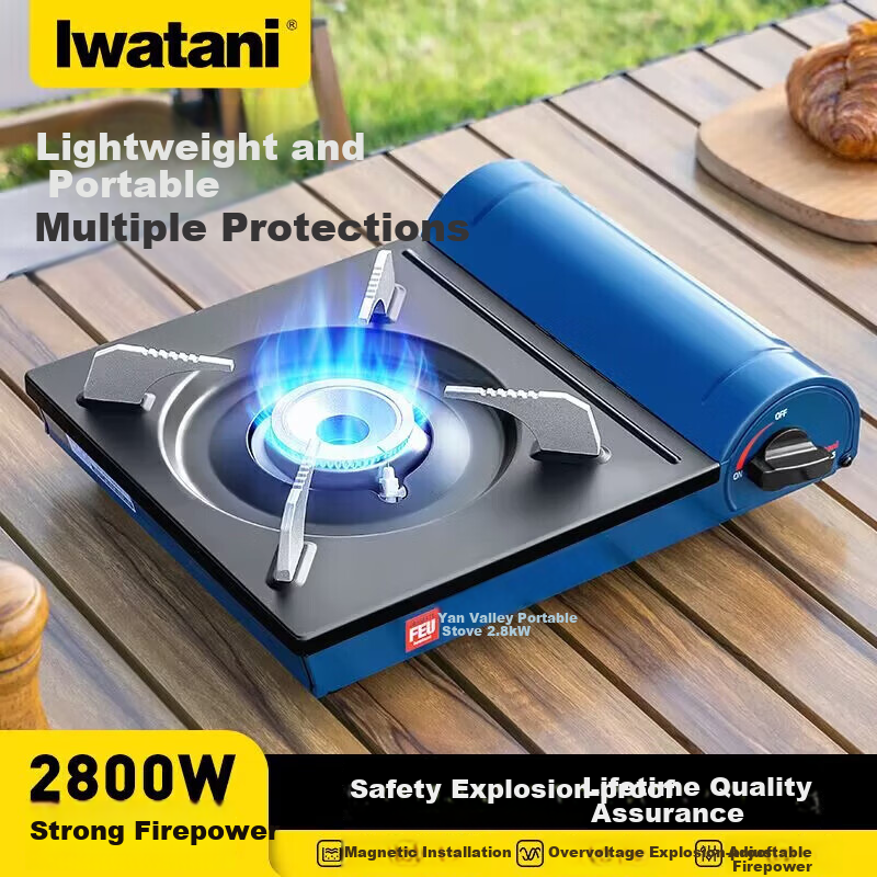 Iwatani Outdoor Portable Cassette Stove, Self-Driving Tour, Butane Stove, Gas Stove, Cookware, ZB-19LS Blue