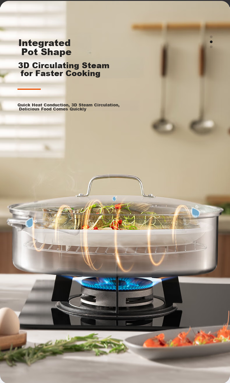 SUPOR 304 Stainless Steel Multi-Purpose Steaming Pot, 6.3L Deep Large Capacity, Visible Lid, Suitable for Open Flame And Electric Ceramic Stoves 9