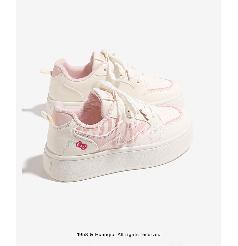 Huanqiu Thick-Soled Versatile Casual Shoes, 2025 Autumn New Style Plaid White Sneakers, Lightweight Student Skateboard Shoes for Women, Beige Blue, Size 38 2