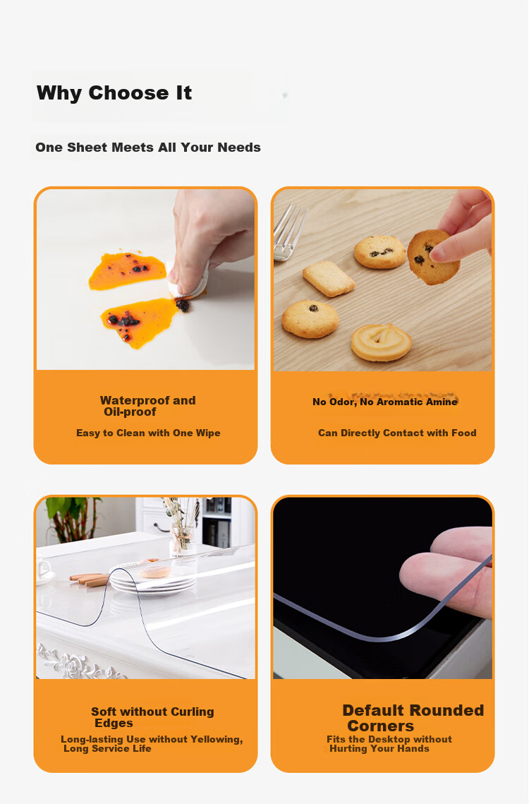 MINJU Tablecloth, Soft Glass Odorless Thickened PVC Dining Table Mat, Waterproof And Oil-Proof Crystal Plate, Customizable Coffee Table Mat, 60*120cm 2