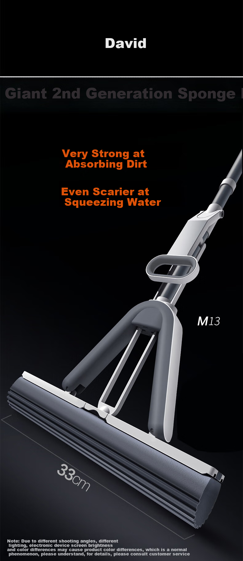 Dawei Sponge Mop, 33cm Sponge Head, 135cm Long Handle, 2 Heads, M13 PVA Sponge, Foldable And Squeezable 1