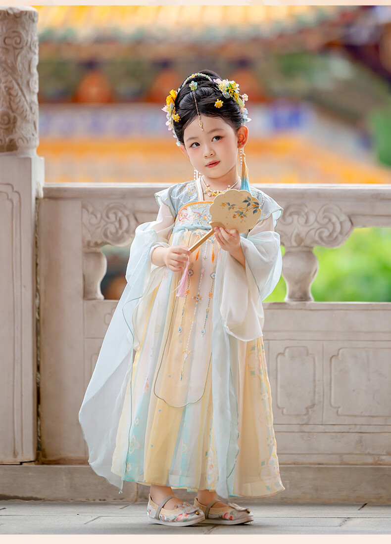 Menghulonglongyue Hanfu Girls' Spring and Autumn Dress New Children's Princess Ru Skirt National Style Dress Yellow Blue 120 22