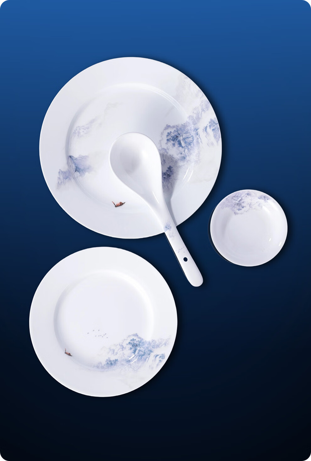 Jdz Ceramic Tableware Set, Chinese-Style Distant Mountain Design, White Porcelain Bowls And Plates Set, High-Quality Housewarming And Wedding Gift Box 8