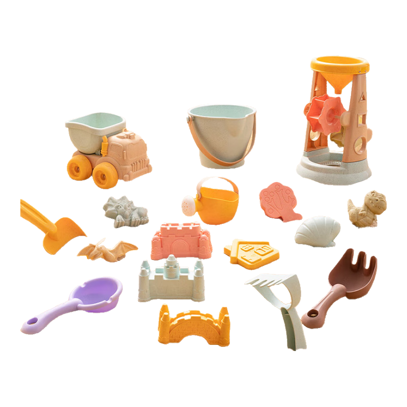 HUANGER Children's Beach Toys, Baby Seaside Sand Play Set with Shovel, Bucket, Sand Timer, Digging Tools Kit, Sand Pit Cart