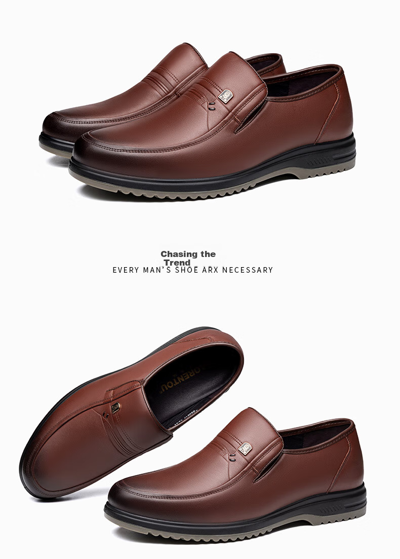 LAORENTOU Men's Leather Shoes, Top-Grain Cowhide, Cowhide Sole, Wear-Resistant, Business Casual Dad Shoes, 510907119, Brown, Size 40 10