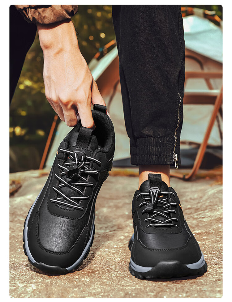 Warrior Men's Autumn Casual Sports Soft Sole Slip-On Leather Waterproof Non-Slip Walking Shoes Black Size 43 14